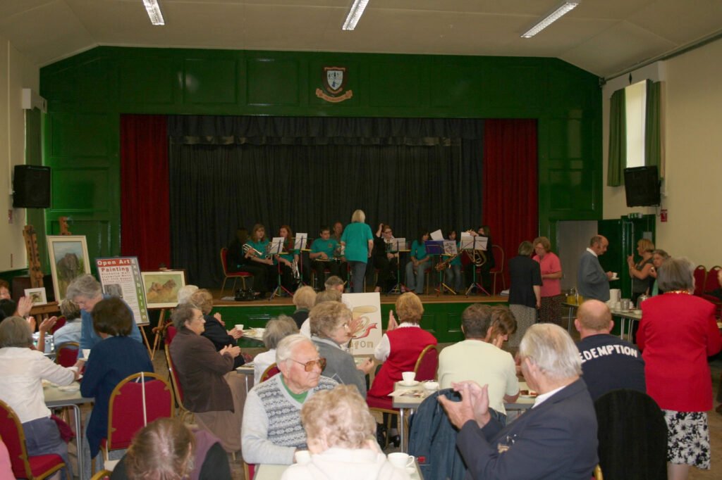 Orchestra and audience at Victoria hall, Llanwrtyd Wells